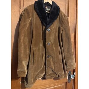 Cresco Vintage Corduroy Coat Faux Fur Collar Brown Overcoat Mens 38 Small